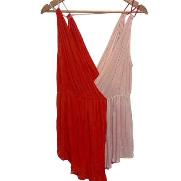 Free People Last Night Colorblocked Open Back Top Coral Peach Medium - Picture 8 of 13